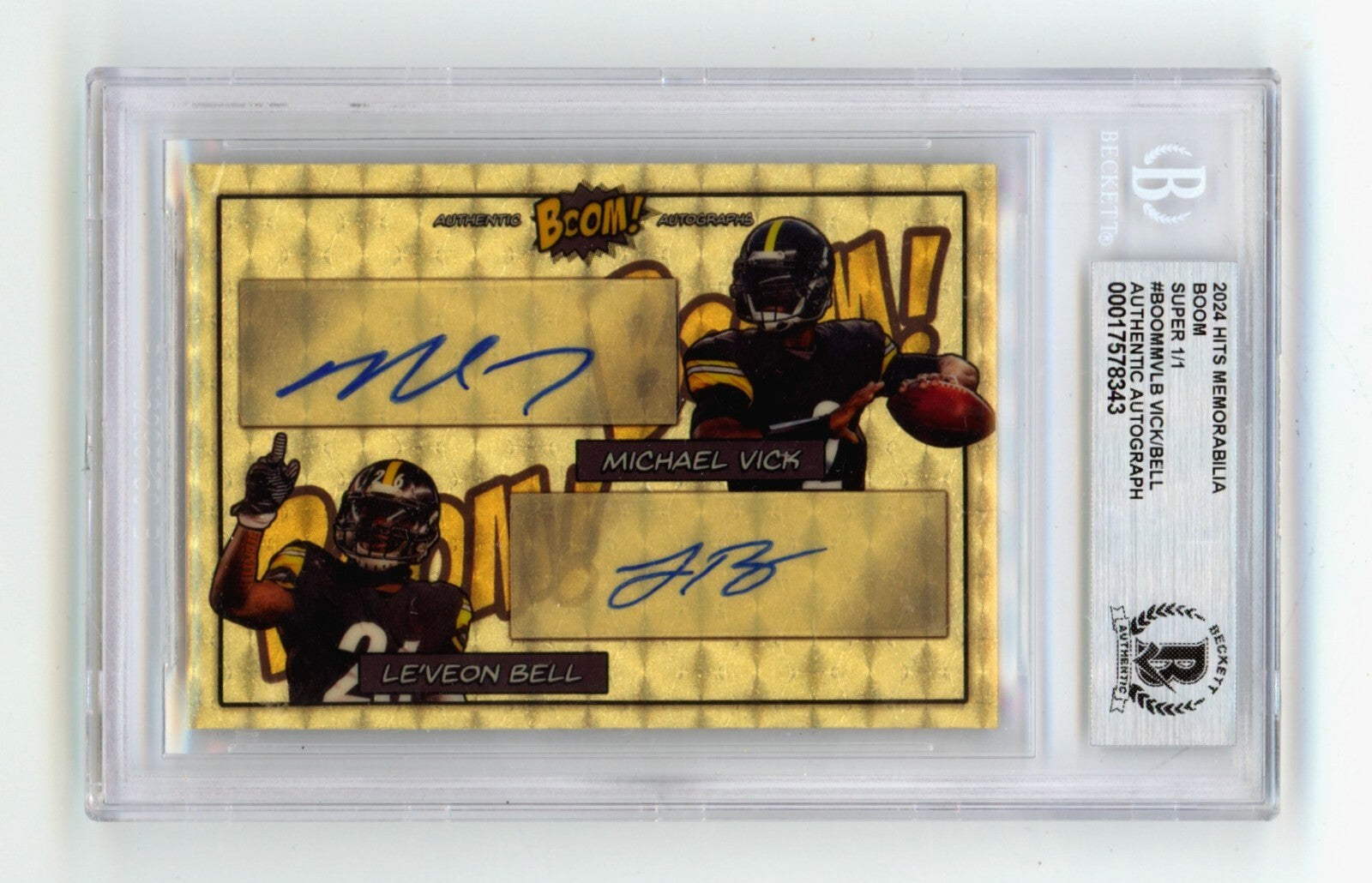 Michael Vick & Le'Veon Bell 2024 Hits Memorabilia BOOM Super 1/1 Signed BGS Auto0