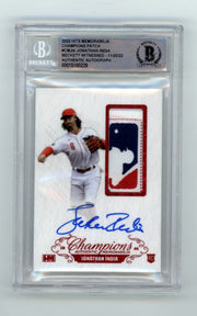 Jonathan India 2021 Hits Memorabilia Champions Red Logoman Tag Patch Auto RC 1/30