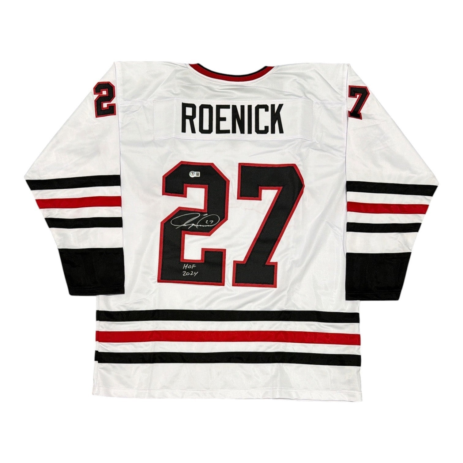Jeremy Roenick Signed Blackhawks Custom Jersey w/ HOF 24 Beckett Witness BAS COA0