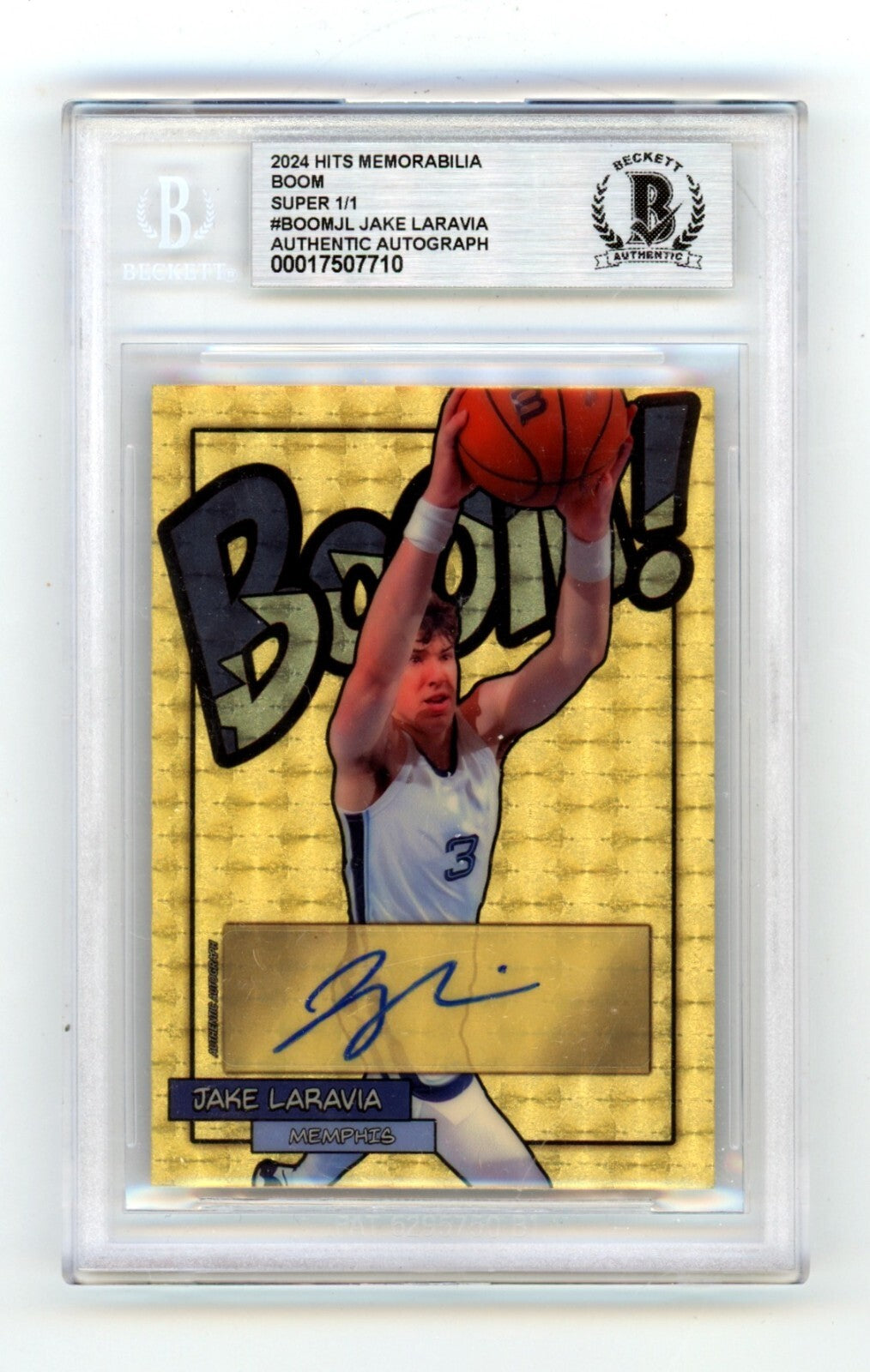 Jake LaRavia 2024 Hits Memorabilia BOOM Super 1/1 Signed BGS BAS Auto Memphis0