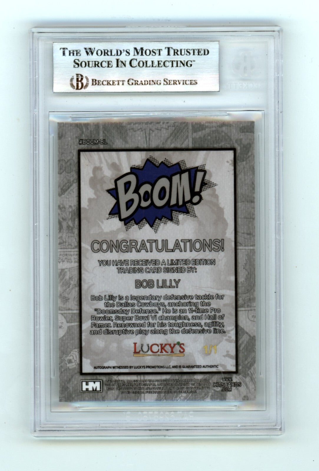 Bob Lilly 2024 Hits Memorabilia BOOM Super 1/1 Signed BGS BAS Auto HOF 1980 Insc1