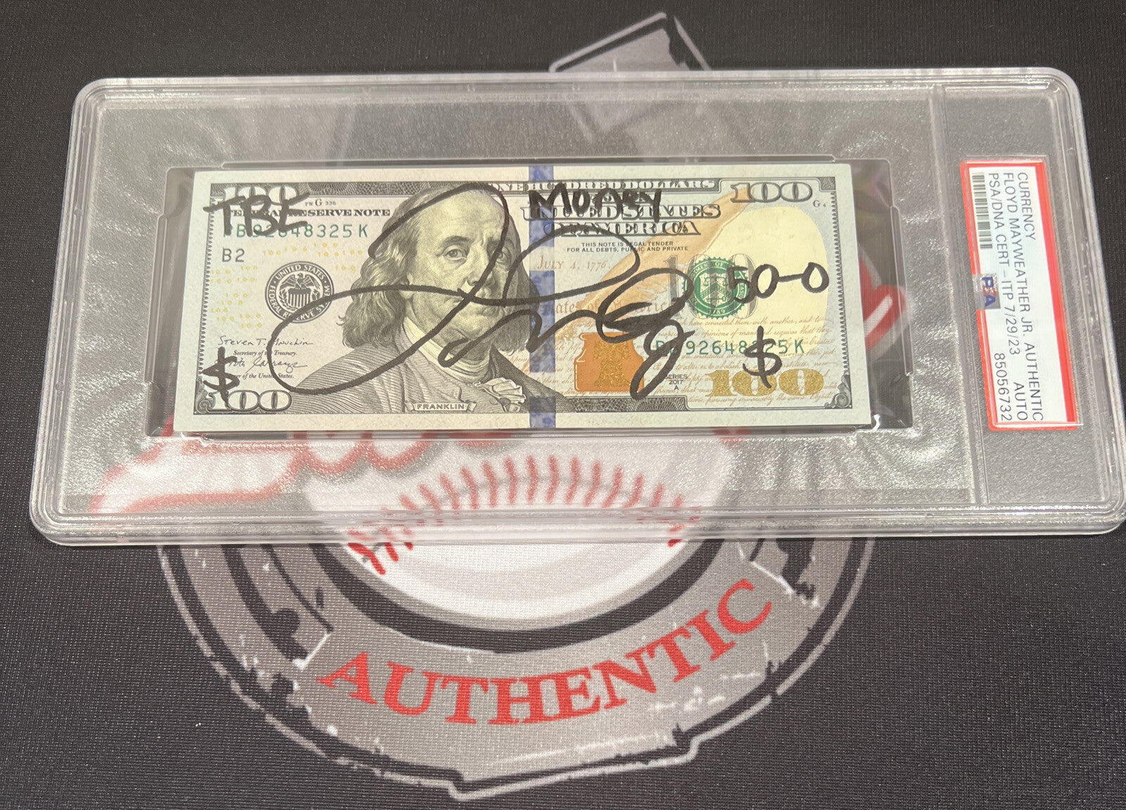 Floyd Mayweather Jr. Signed $100 Bill US Currency x4 Inscription PSA Auth Auto B0