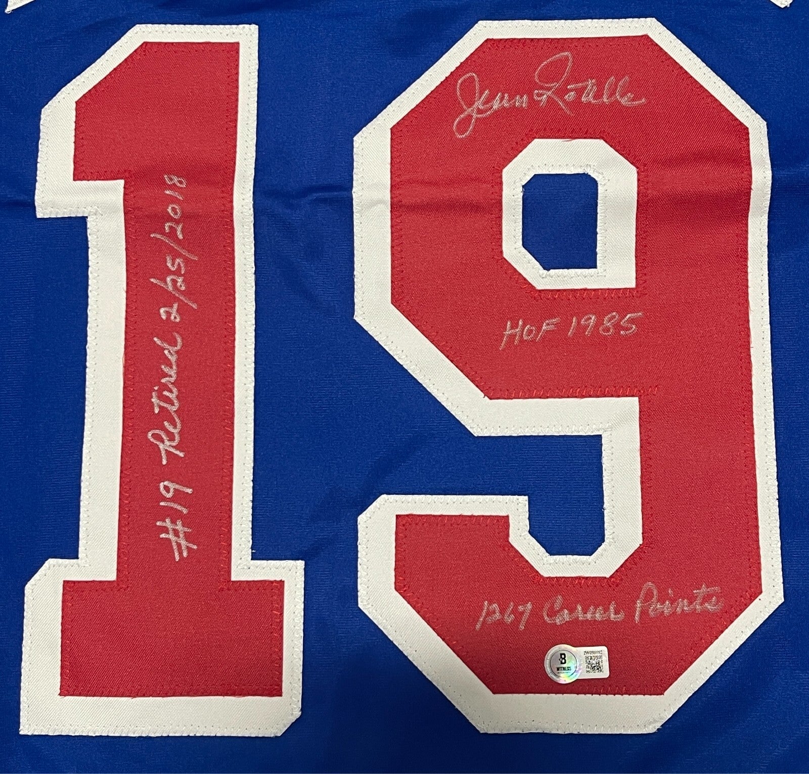 Jean Ratelle Signed NY Rangers Custom Jersey w/ 3 Insc Beckett Wit BAS COA1