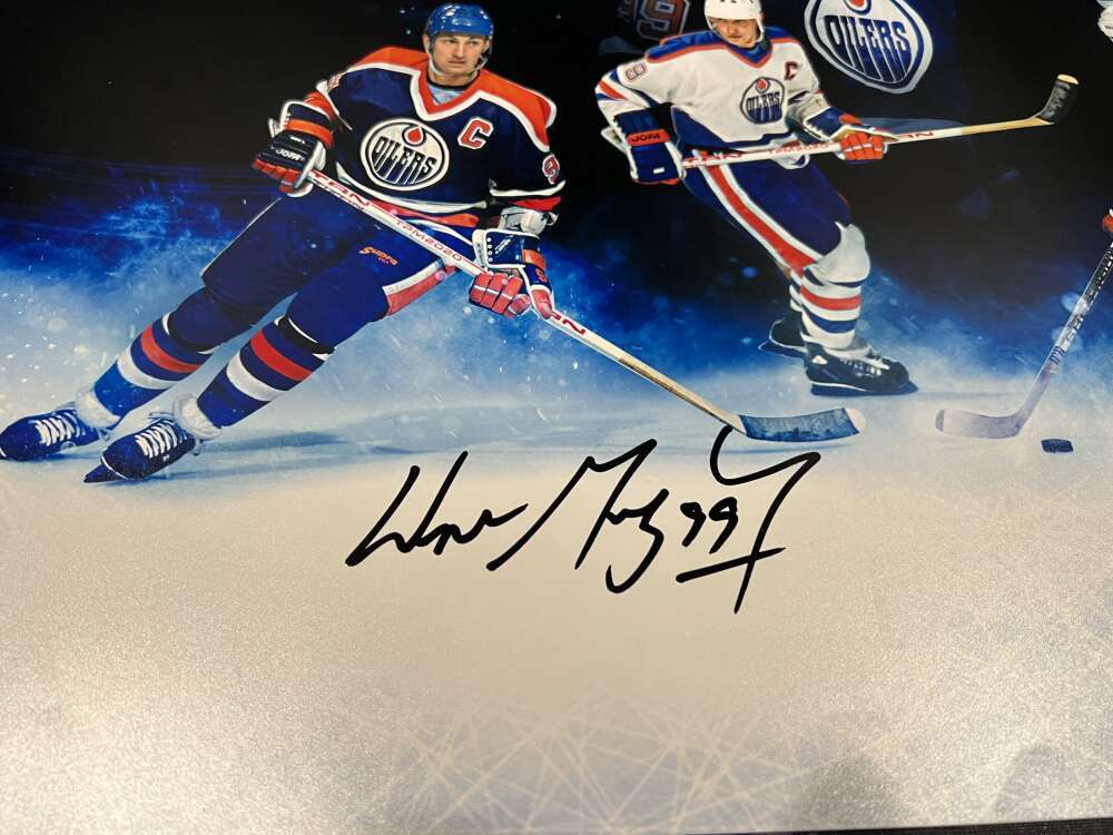 Wayne Gretzky Paul Coffey Jari Kurri Triple Signed Auto 36x18 Photo UDA COA1
