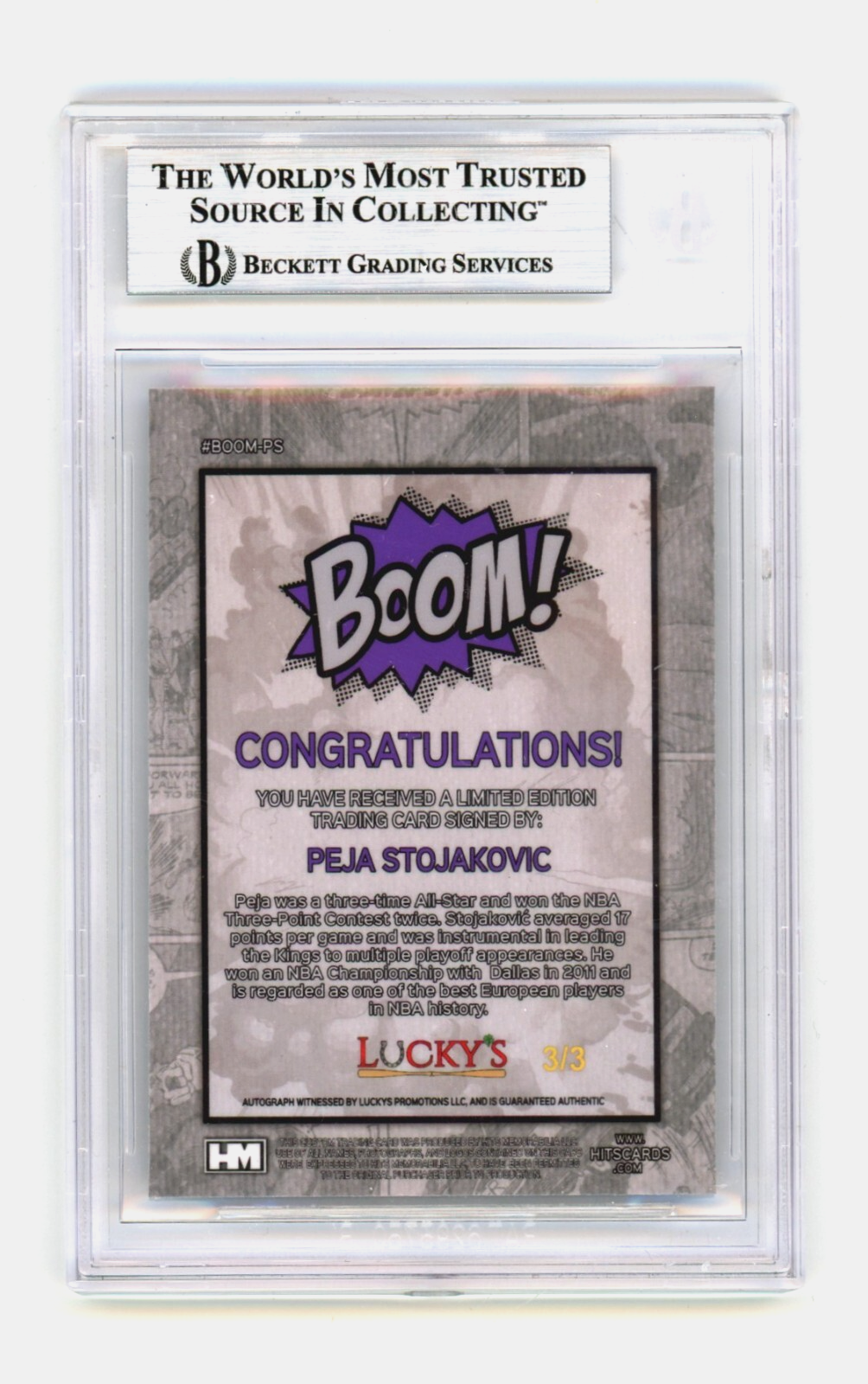 Peja Stojakovic 2024 Hits Memorabilia BOOM Purple /3 Signed BGS BAS Auto Kings1