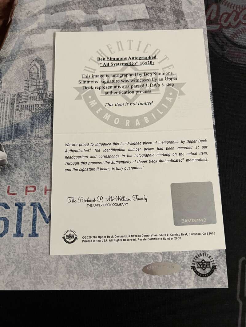 Ben Simmons Signed 16x20 Photo All Systems Go Upper Deck UDA COA 76ers2