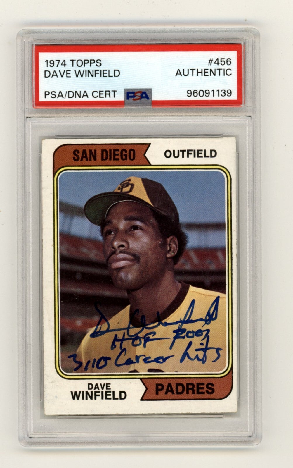 Dave Winfield 1974 Topps 456 Rookie RC Signed w/ HOF Hits Ins PSA Authentic Auto3