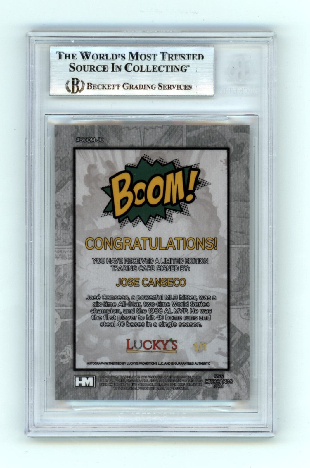 Jose Canseco 2024 Hits Memorabilia BOOM Super #1/1 Signed BGS BAS Auto Athletics1