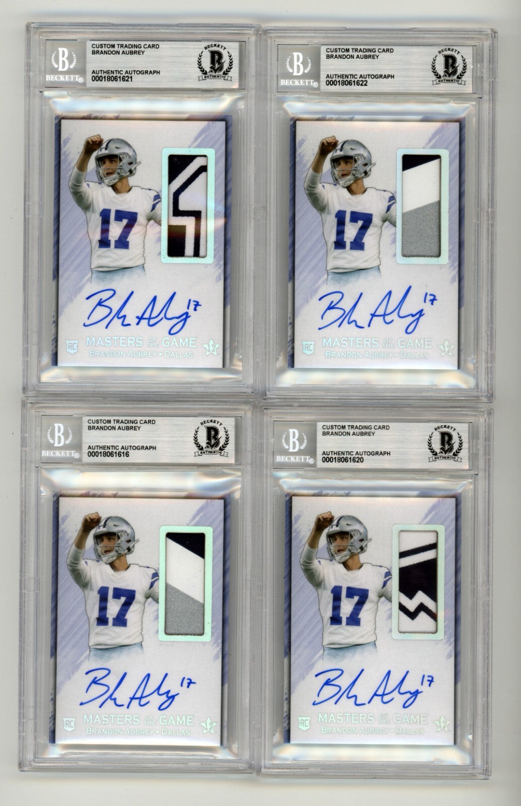 Brandon Aubrey 2023 Hits Memorabilia Silver V RPA Patch Auto RC /17 BGS BAS0