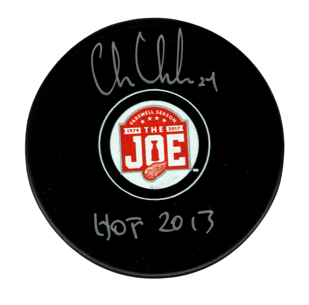 Chris Chelios Signed Auto Red Wings Farewell Joe Puck w HOF 2013 Beckett BAS COA0