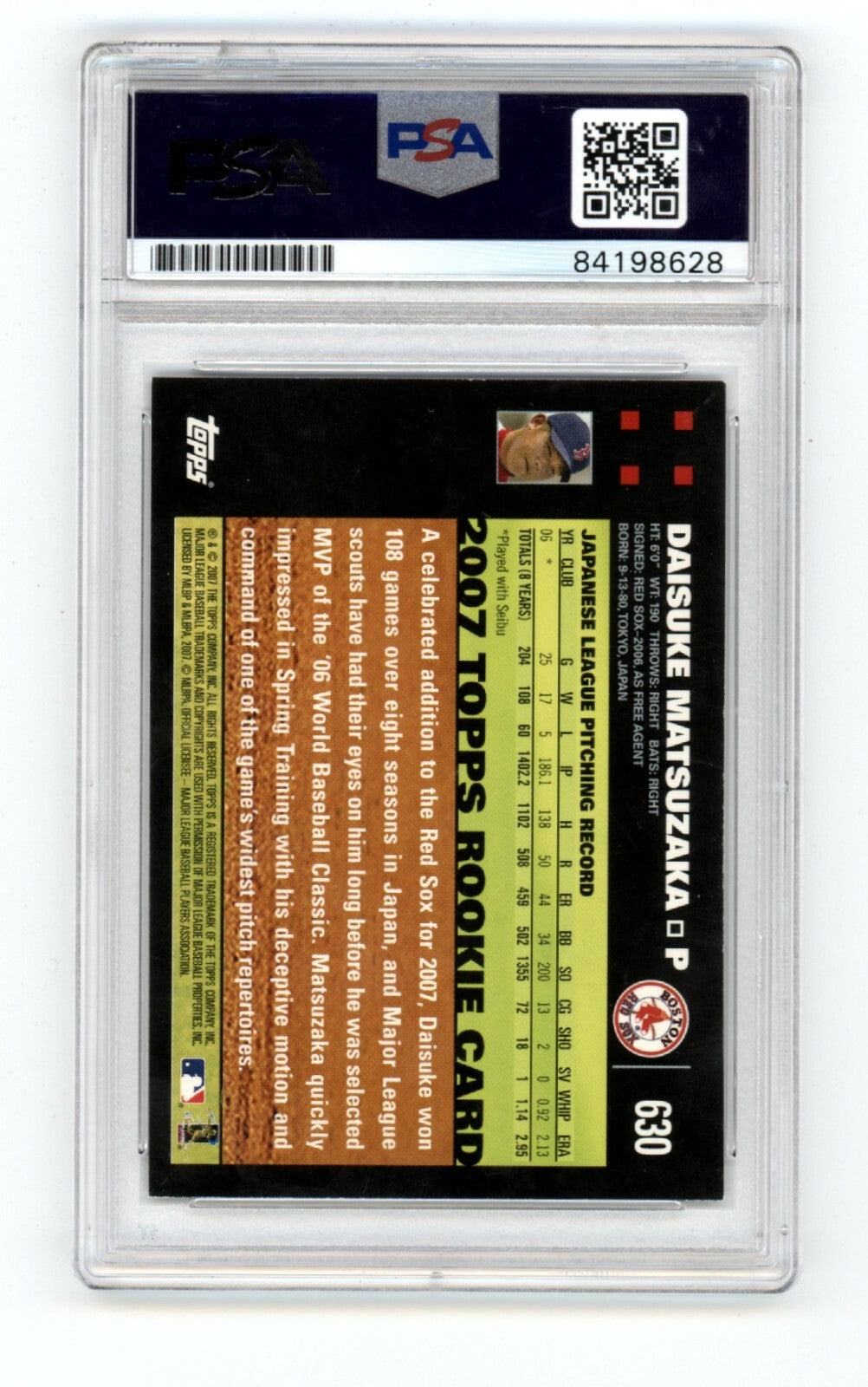 Daisuke Matsuzaka 2007 Topps 630 Japanese Variation RC Signed PSA Authentic Auto1