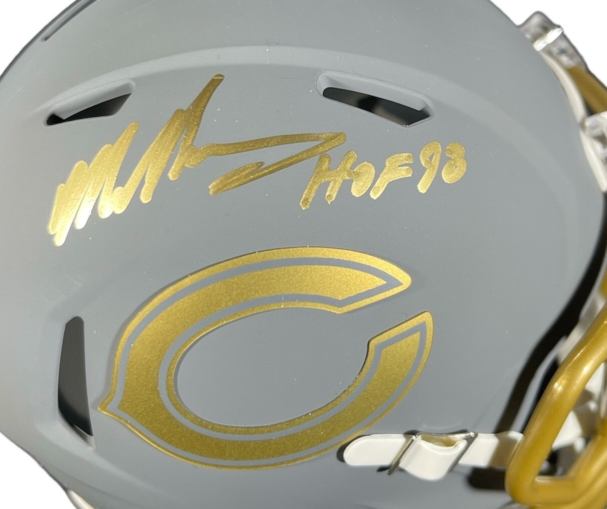 Mike Singletary Signed Bears Slate Mini Helmet HOF 98 Beckett Witness BAS COA1