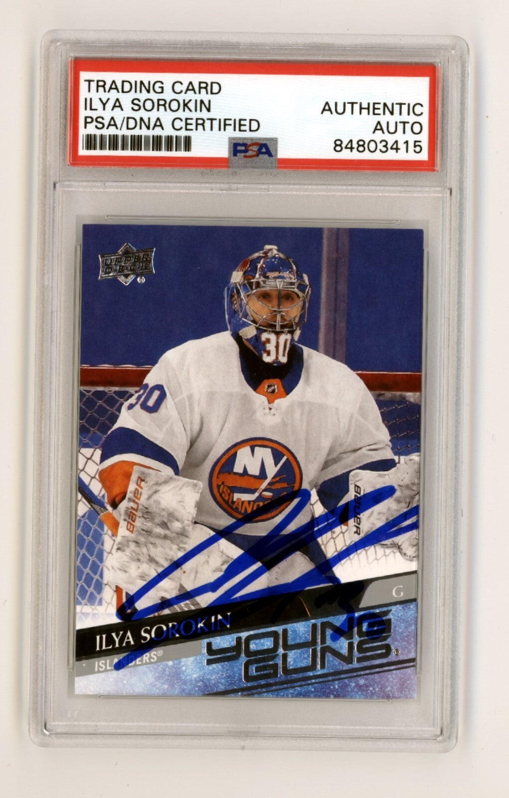 Ilya Sorokin 2020-21 Upper Deck Young Guns #461 Rookie RC Signed PSA Auto0