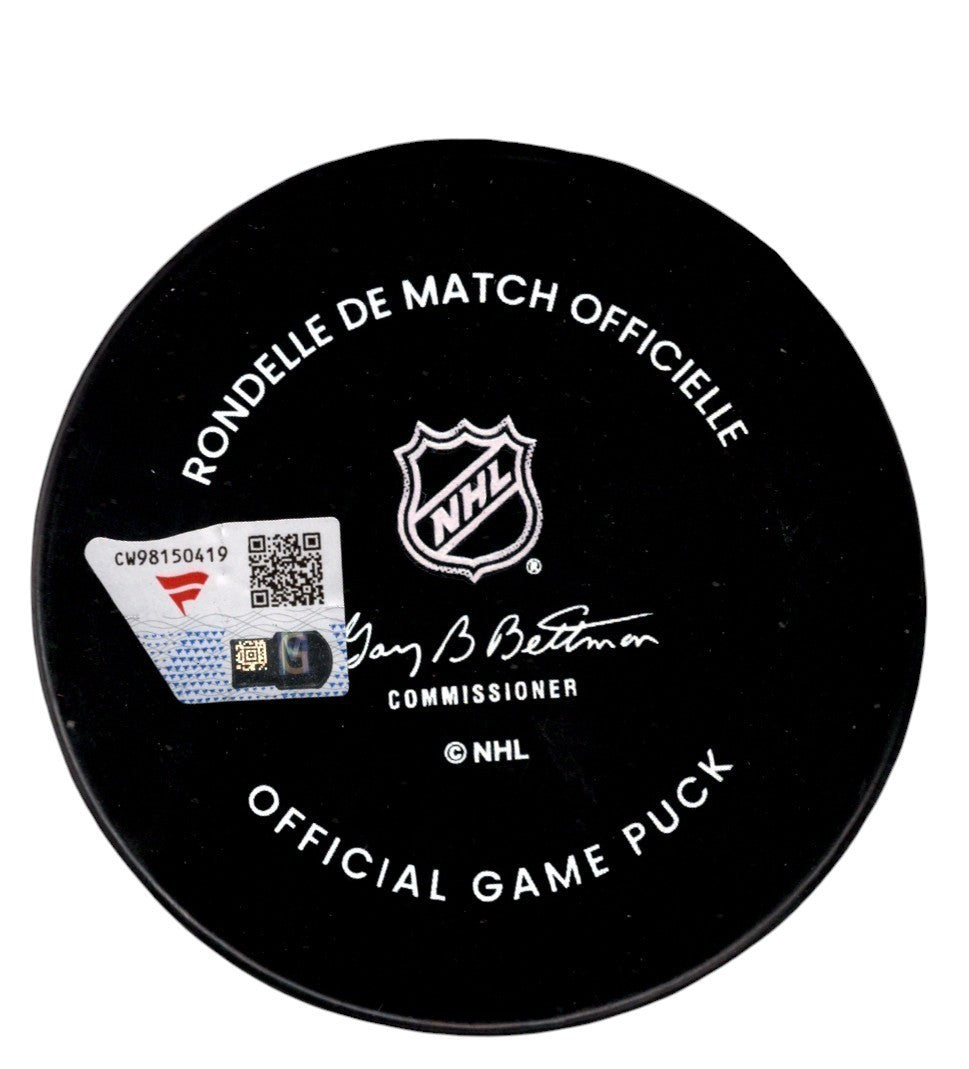 Jack Hughes Signed Autographed New Jersey Devils Official Game Puck Fanatics COA1