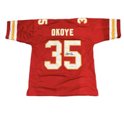 Christian Okoye Signed Kansas City Chiefs Custom Jersey Beckett Witness BAS COA0