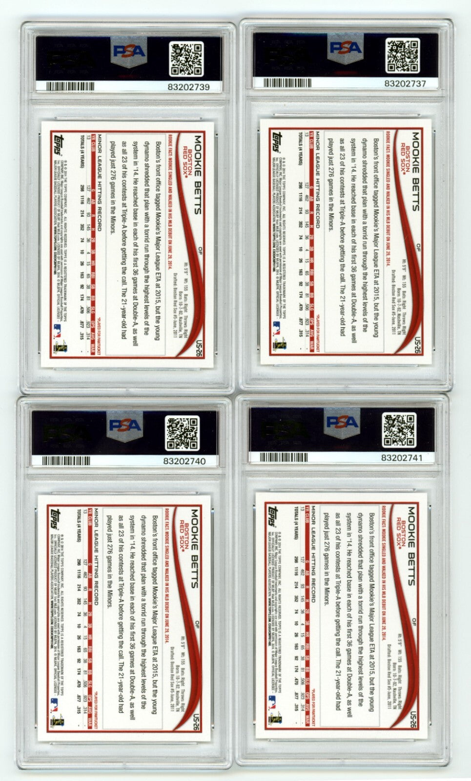 Mookie Betts 2014 Topps Update US26 Rookie RC Signed PSA 10 Auto Red Sox Dodgers2