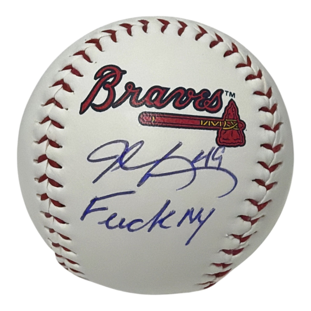 John Rocker Signed Rawlings Braves Logo Baseball w/ F**K NY JSA Witness COA0