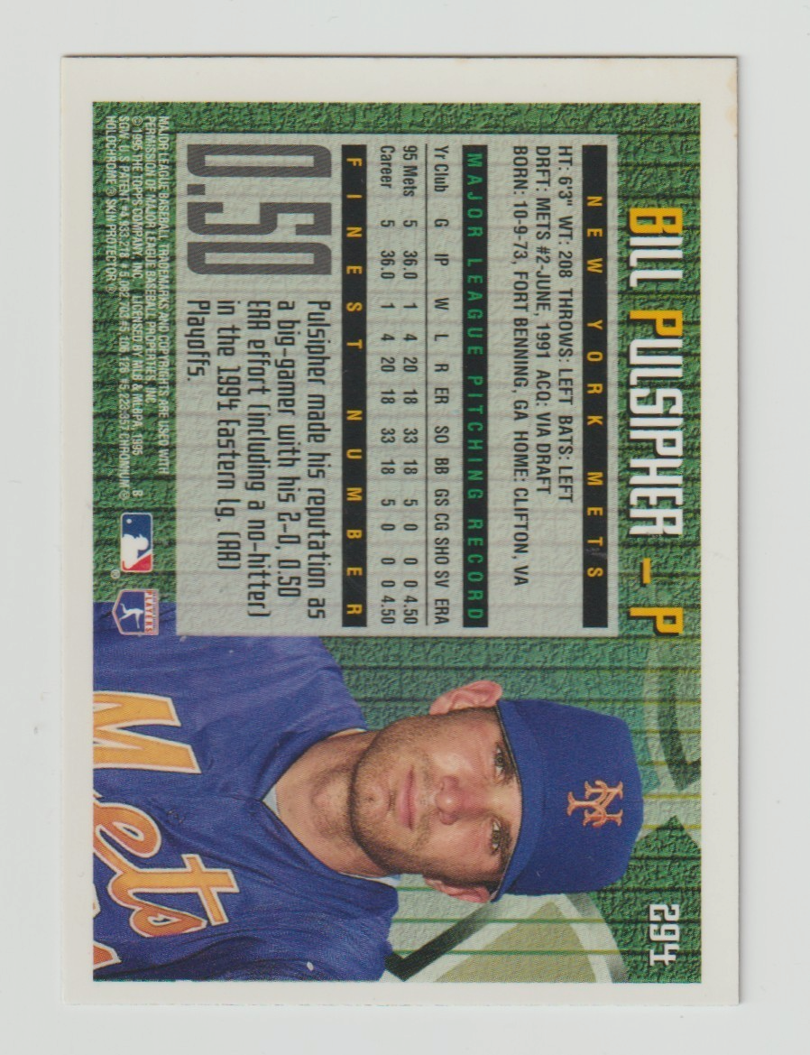 Bill Pulsipher Signed 1995 Topps Finest #294 w/ Generation K  LSCM COA NY Mets1