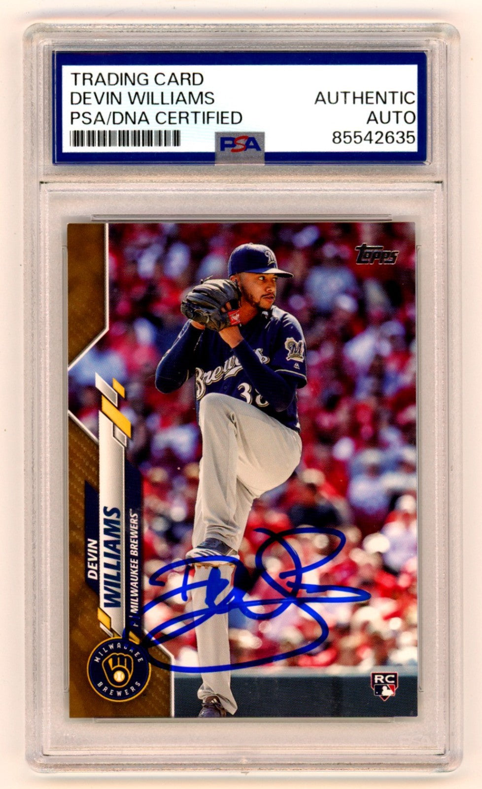 Devin Williams 2020 Topps Update Signed Gold Rookie RC /2020 PSA Authentic Auto0