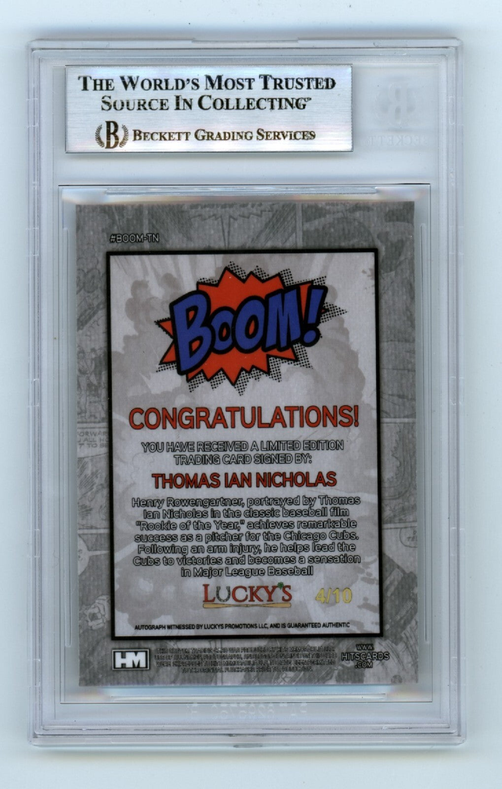 Thomas Ian Nicholas 2024 Hits Memorabilia BOOM Gold /10 Signed BGS BAS Auto Cubs1