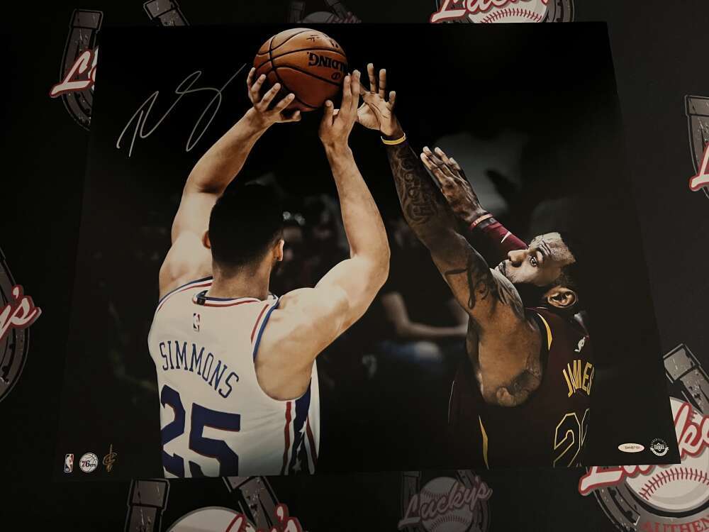 Ben Simmons Signed 24x20 Photo Matchup vs LeBron James Upper Deck UDA COA0