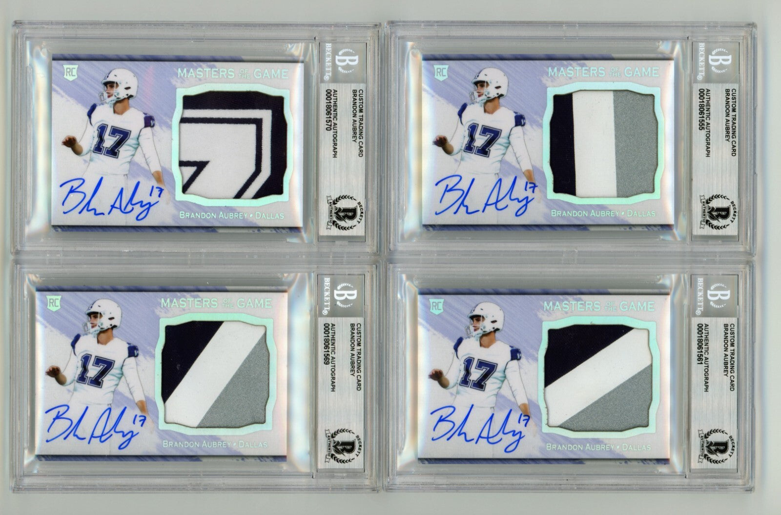 Brandon Aubrey 2023 Hits Memorabilia Silver H RPA Patch Auto RC #/17 BGS BAS3