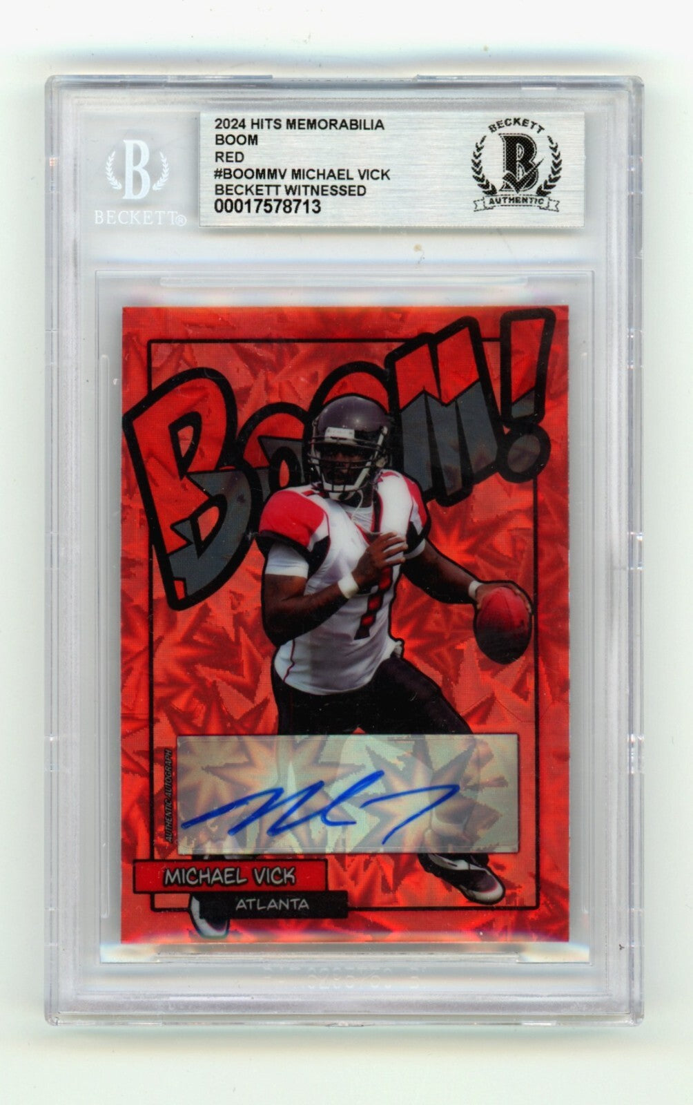 Michael Vick 2024 Hits Memorabilia BOOM Red /7 Signed BGS BAS Auto Atlanta0