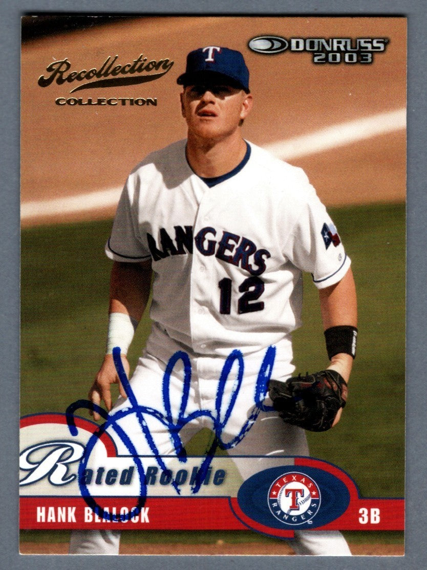Hank Blalock Signed 2003 Donruss Recollection Rated Rookie RC #20/20 LSCM COA0