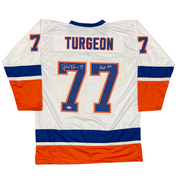 Pierre Turgeon Signed Islanders Custom Jersey w/ HOF 23 Beckett Witness BAS COA0
