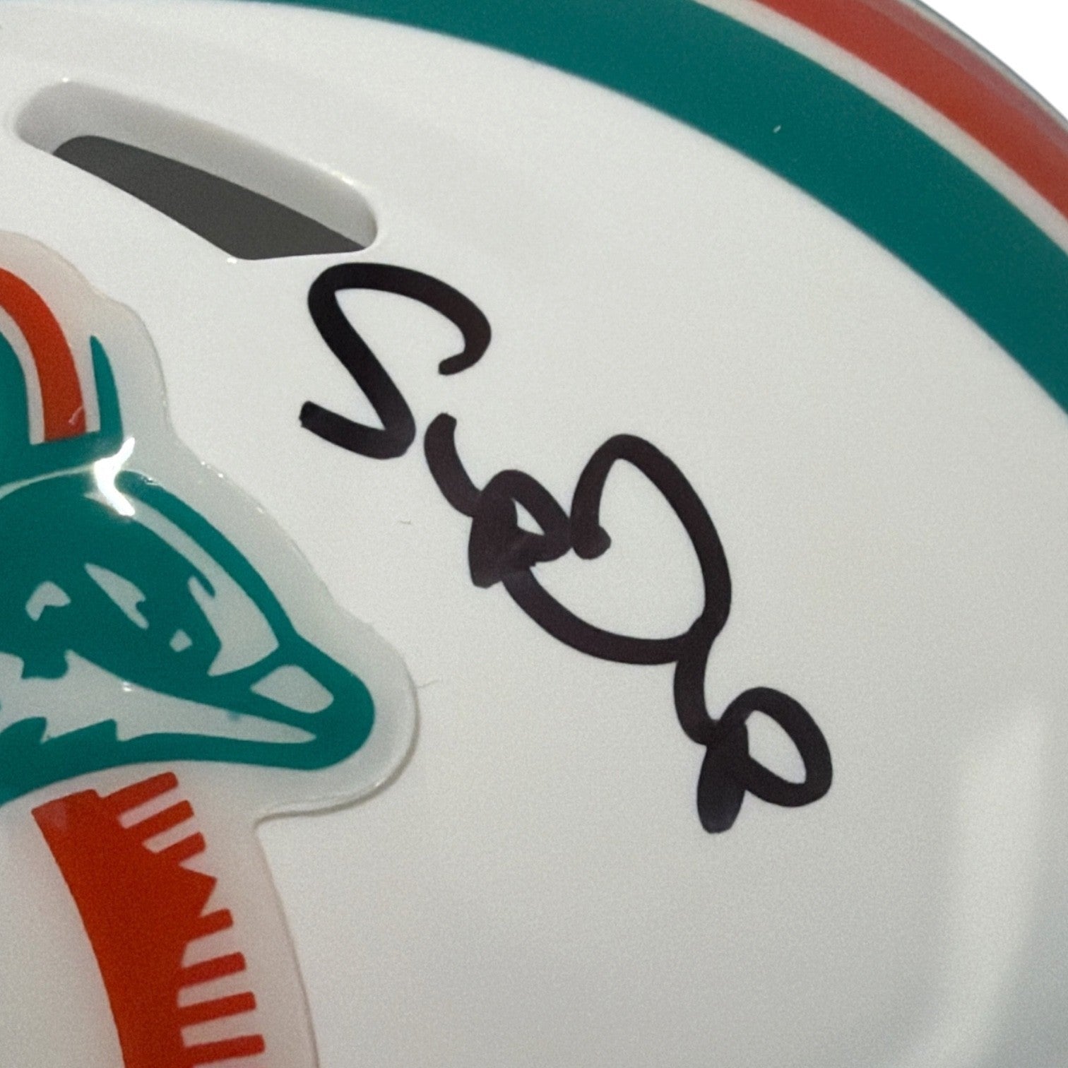 Mark Clayton & Mark Duper Dual Signed Dolphins TB Mini Helmet JSA Witness COA2