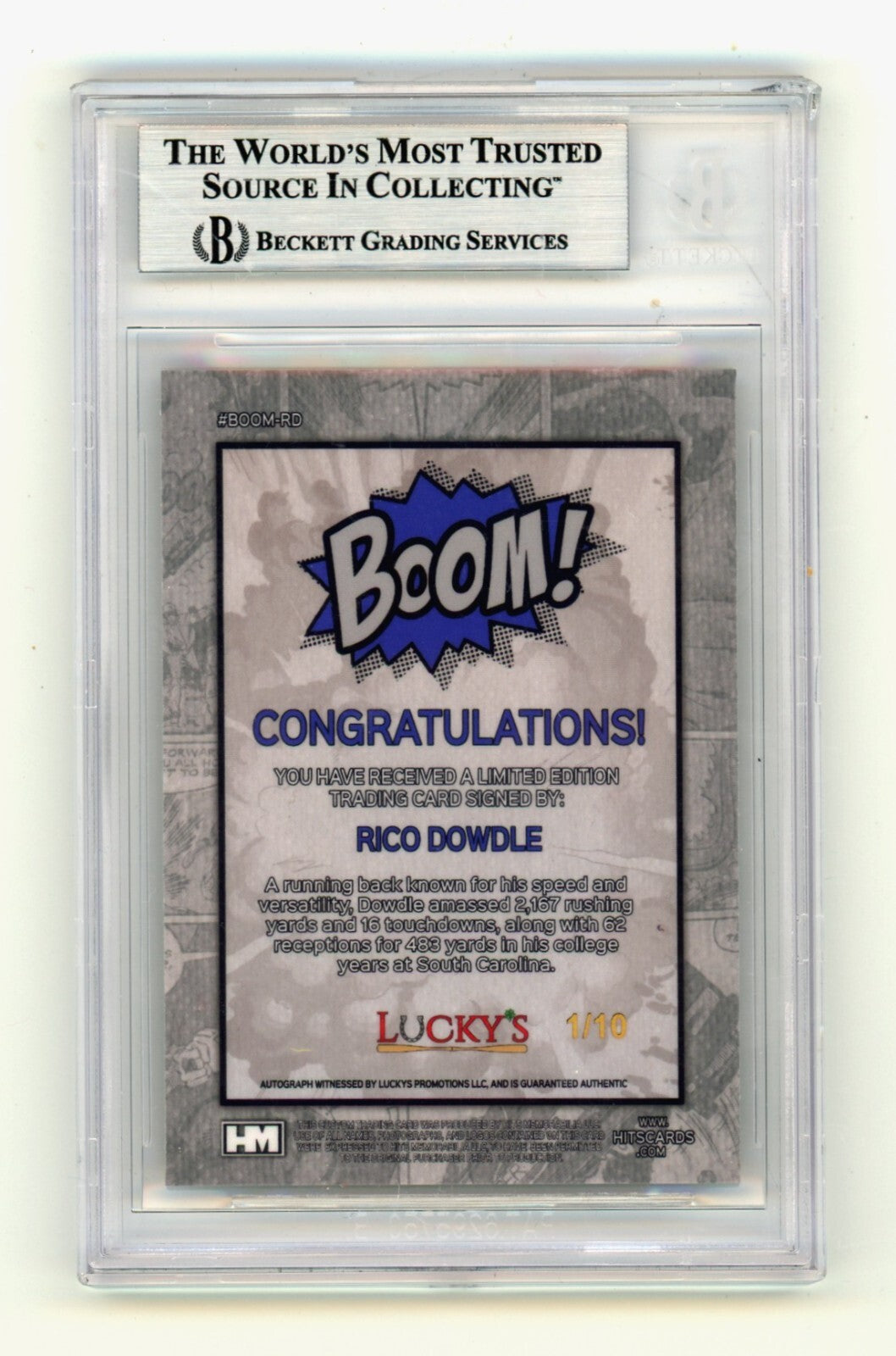 Rico Dowdle 2024 Hits Memorabilia BOOM Gold /10 Signed BGS BAS Auto Cowboys1