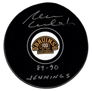 Rejean Lemelin Signed Bruins 100th Centennial Puck w/ 89-90 Jennings JSA W COA0