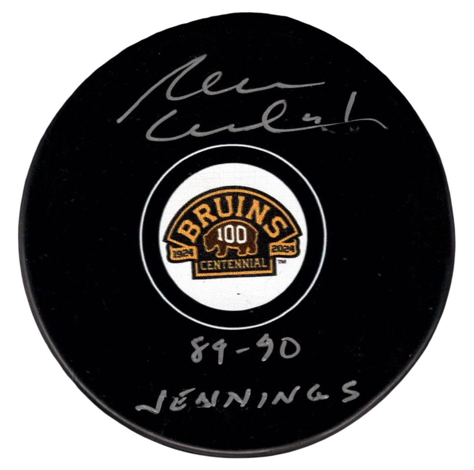 Rejean Lemelin Signed Bruins 100th Centennial Puck w/ 89-90 Jennings JSA W COA0