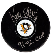 Kevin Stevens Signed Pittsburgh Penguins Logo Puck w/ 91-92 Cup JSA Witness COA0