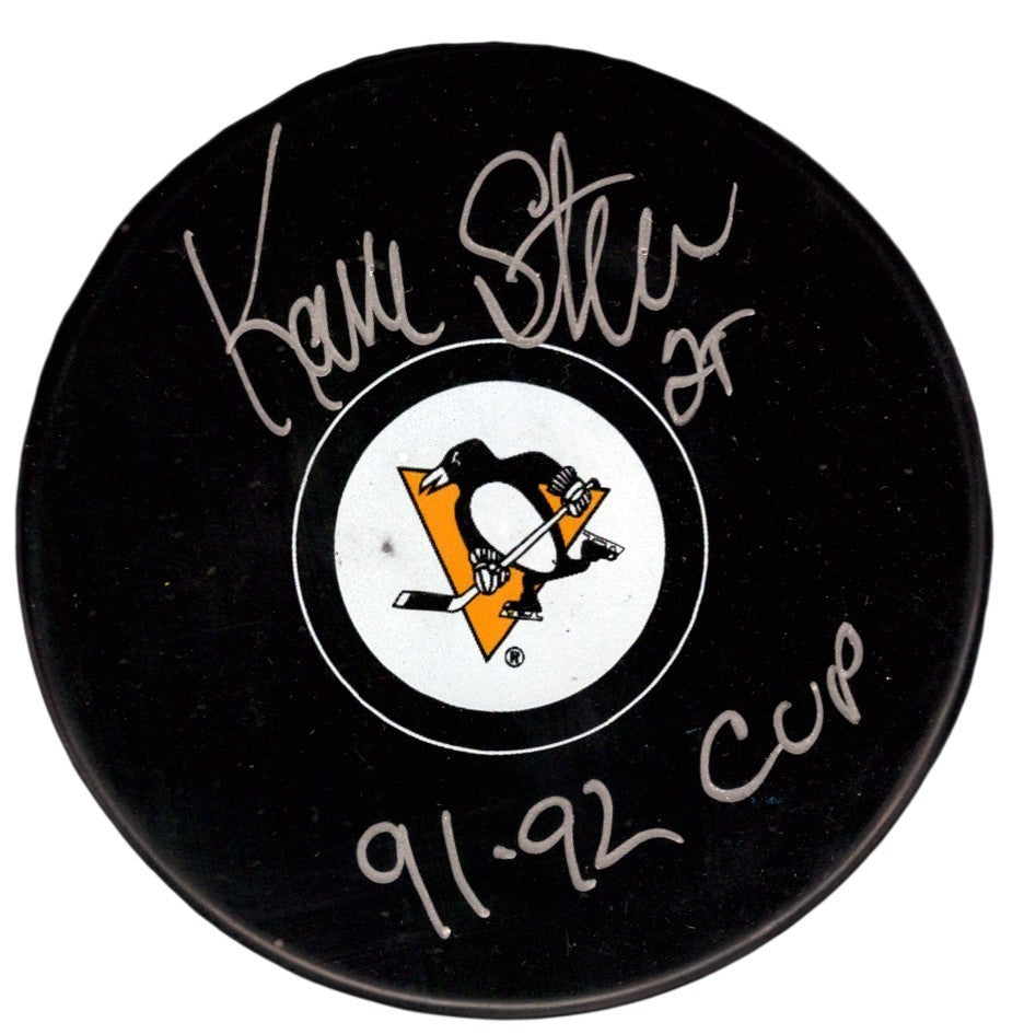 Kevin Stevens Signed Pittsburgh Penguins Logo Puck w/ 91-92 Cup JSA Witness COA0