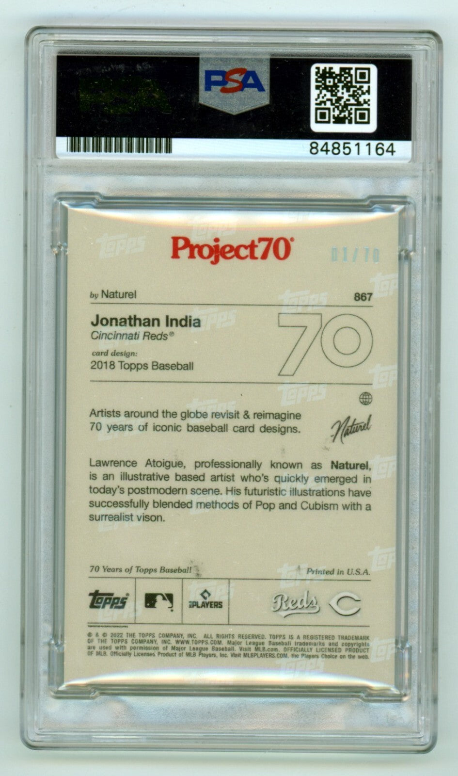 Jonathan India 2022 Topps Project 70 Foil #867 Signed Ins /70 PSA Authentic Auto1