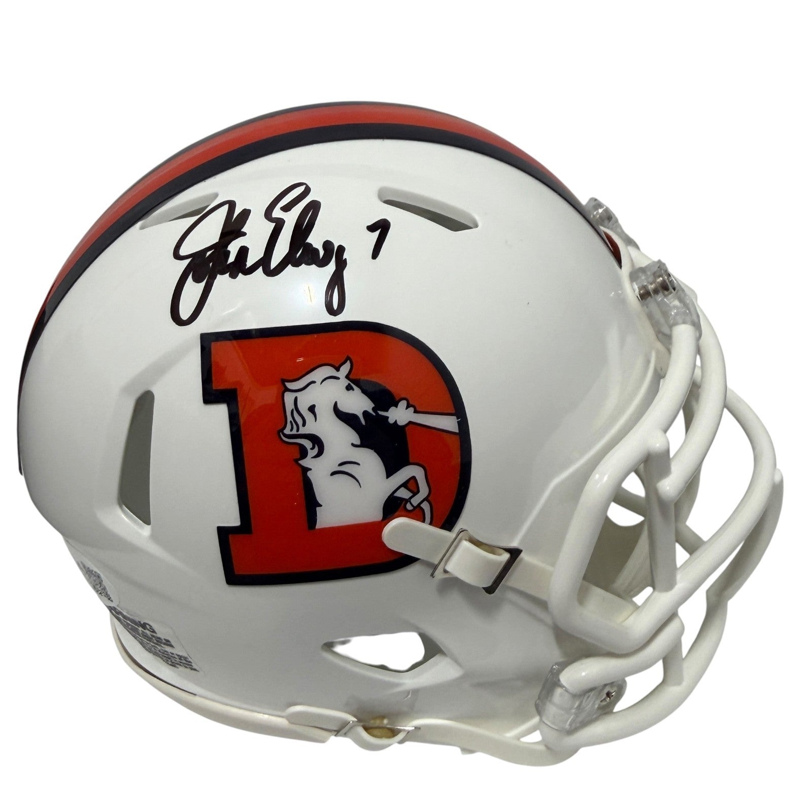 John Elway Signed Autographed Denver Broncos TB Alt White Mini Helmet JSA COA0