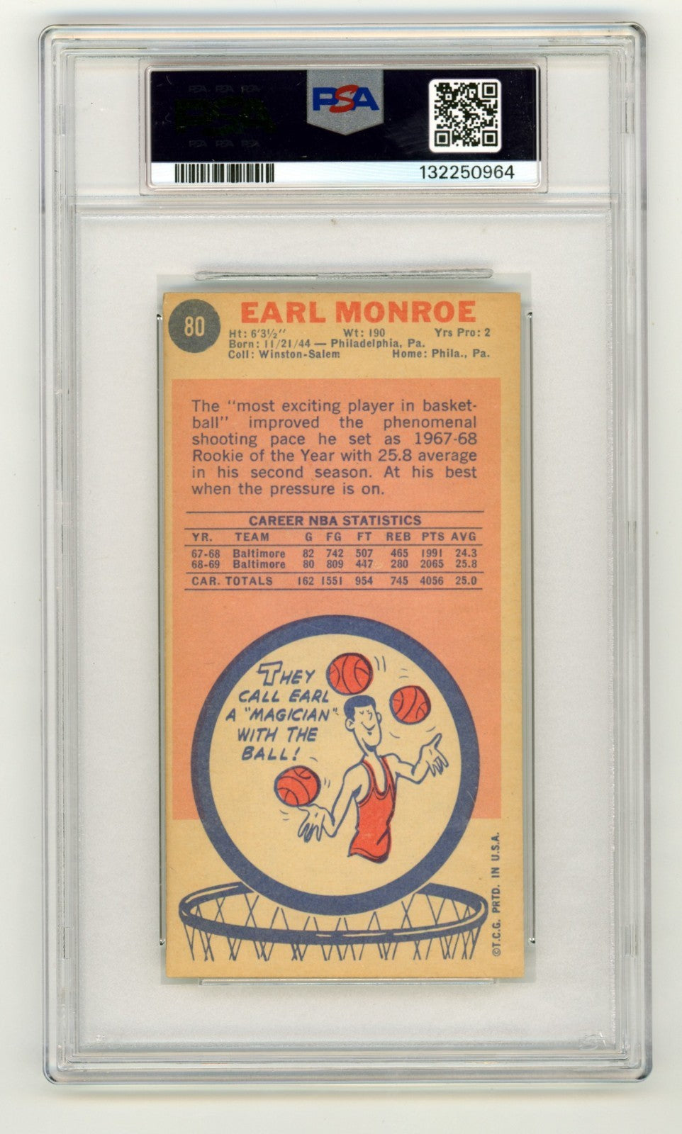Earl Monroe 1969-70 Topps #80 Tall Boy Rookie RC w/ Pearl HOF Signed PSA 10 Auto1