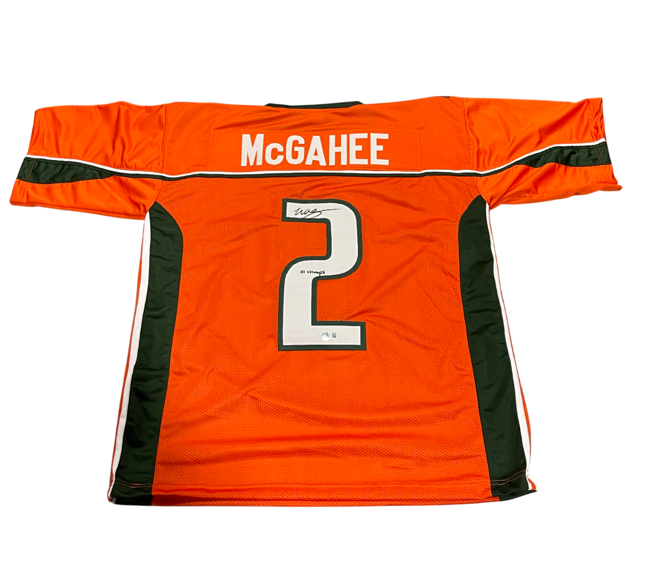 Willis McGahee Signed Miami Custom Jersey w/ 01 Champs Beckett Witness BAS COA0