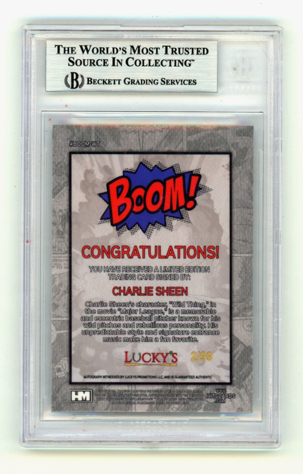 Charlie Sheen 2024 Hits Memorabilia BOOM Silver /99 Signed BGS Auto Wild Thing1