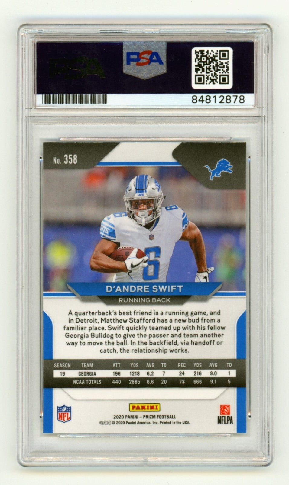 D'Andre Swift 2020 Panini Prizm 358 Rookie RC Signed PSA 10 Auto Gem Lions Bears1
