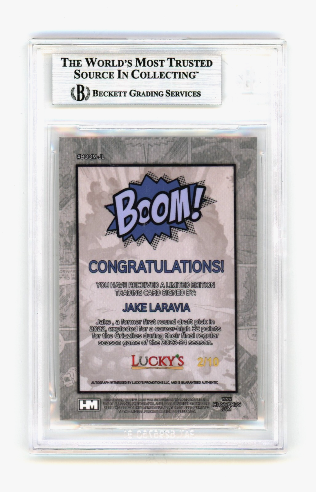 Jake LaRavia 2024 Hits Memorabilia BOOM Gold /10 Signed BGS BAS Auto Memphis1