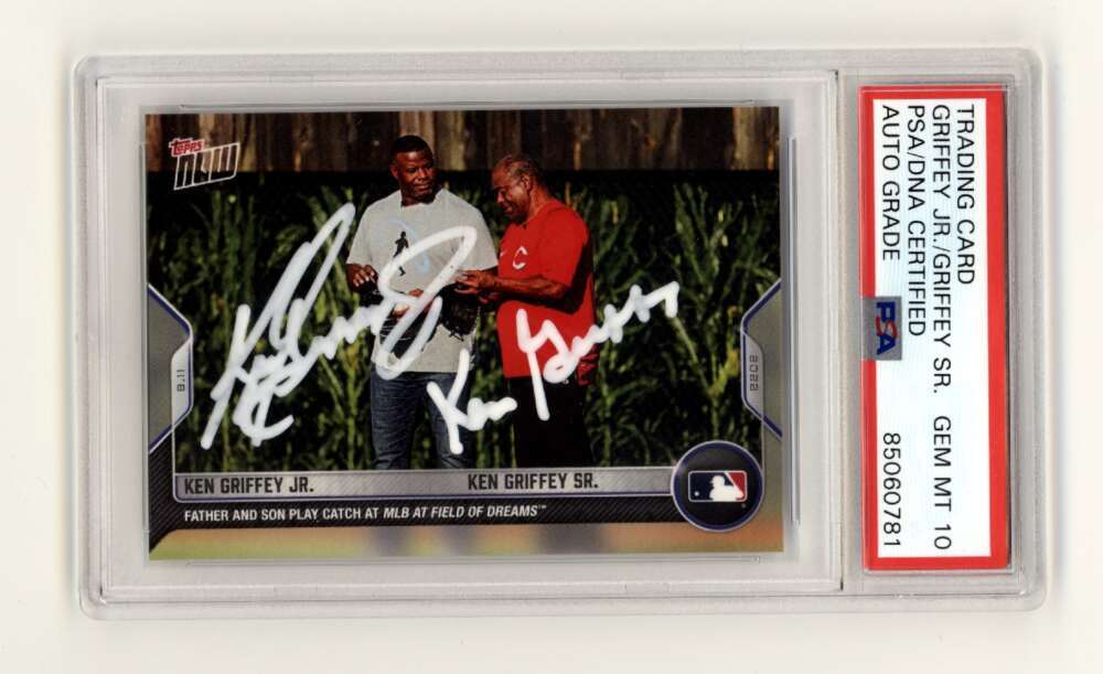 Ken Griffey Jr. & Sr. 2022 Topps Now 690 Field of Dreams Dual Signed PSA 10 Auto0