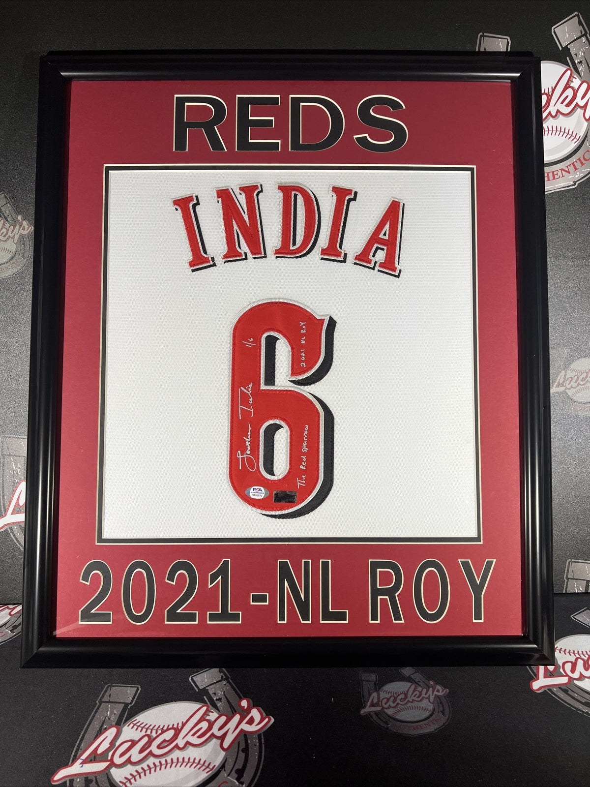 Jonathan India Signed Framed Custom Jersey w/ 2 Insc LE #1/6 Reds PSA ITP COA0