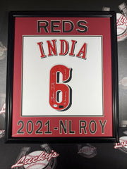 Jonathan India Signed Framed Custom Jersey w/ 2 Insc LE #1/6 Reds PSA ITP COA0