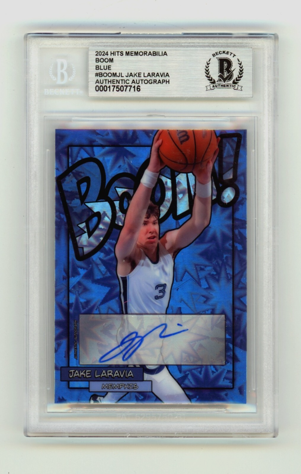 Jake LaRavia 2024 Hits Memorabilia BOOM Blue /3 Signed BGS BAS Auto Memphis0