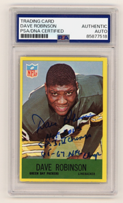Dave Robinson 1967 Philadelphia #80 Signed Rookie RC w 3 Insc PSA Authentic Auto0