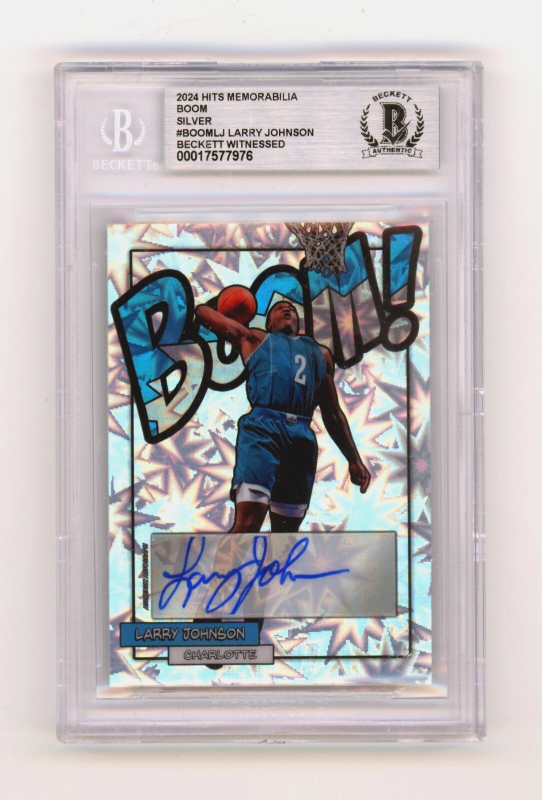 Larry Johnson 2024 Hits Memorabilia BOOM Silver Signed BGS BAS Auto Charlotte0