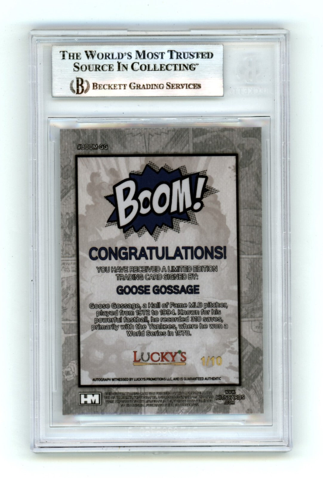 Goose Gossage 2024 Hits Memorabilia BOOM Silver #/10 Signed BGS BAS Auto Yankees1