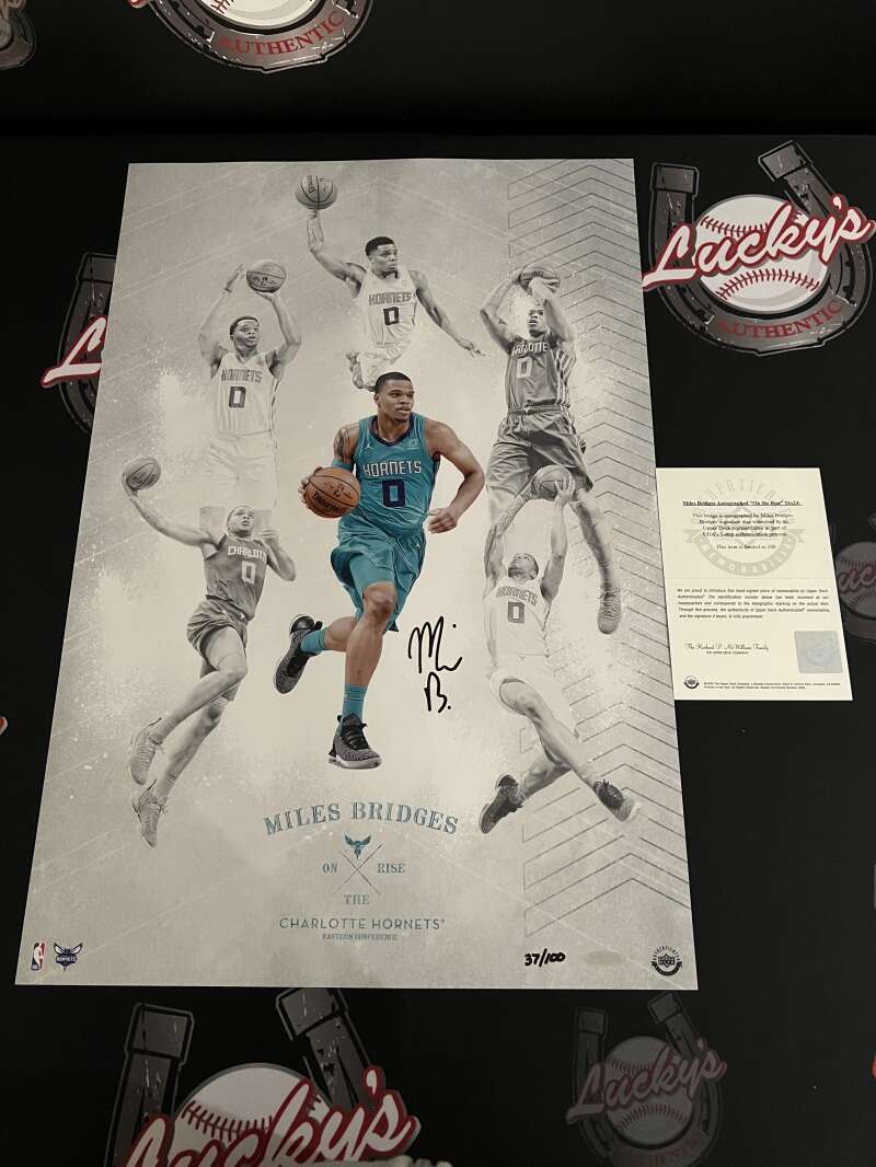Miles Bridges Signed Auto 24x16 Photo On The Rise LE /100 Upper Deck UDA COA3